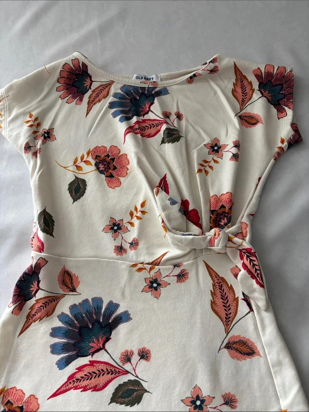 Old Navy Cream Floral Midi Dress with Pink, Blue & Green Accents kids Size XL